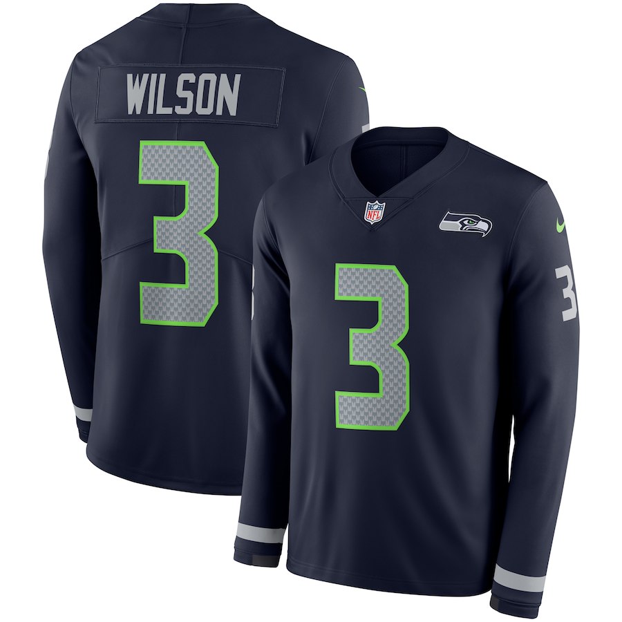 Men Seattle Seahawks #3 Wilson blue Limited NFL Nike Therma Long Sleeve Jersey